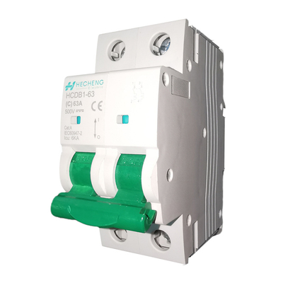 DC MCB PV Photovoltaic High Voltage Miniature Circuit Breaker 2P 500V 63A 6KA For Solar Photovoltaic CE Certificate RoHS Compliance